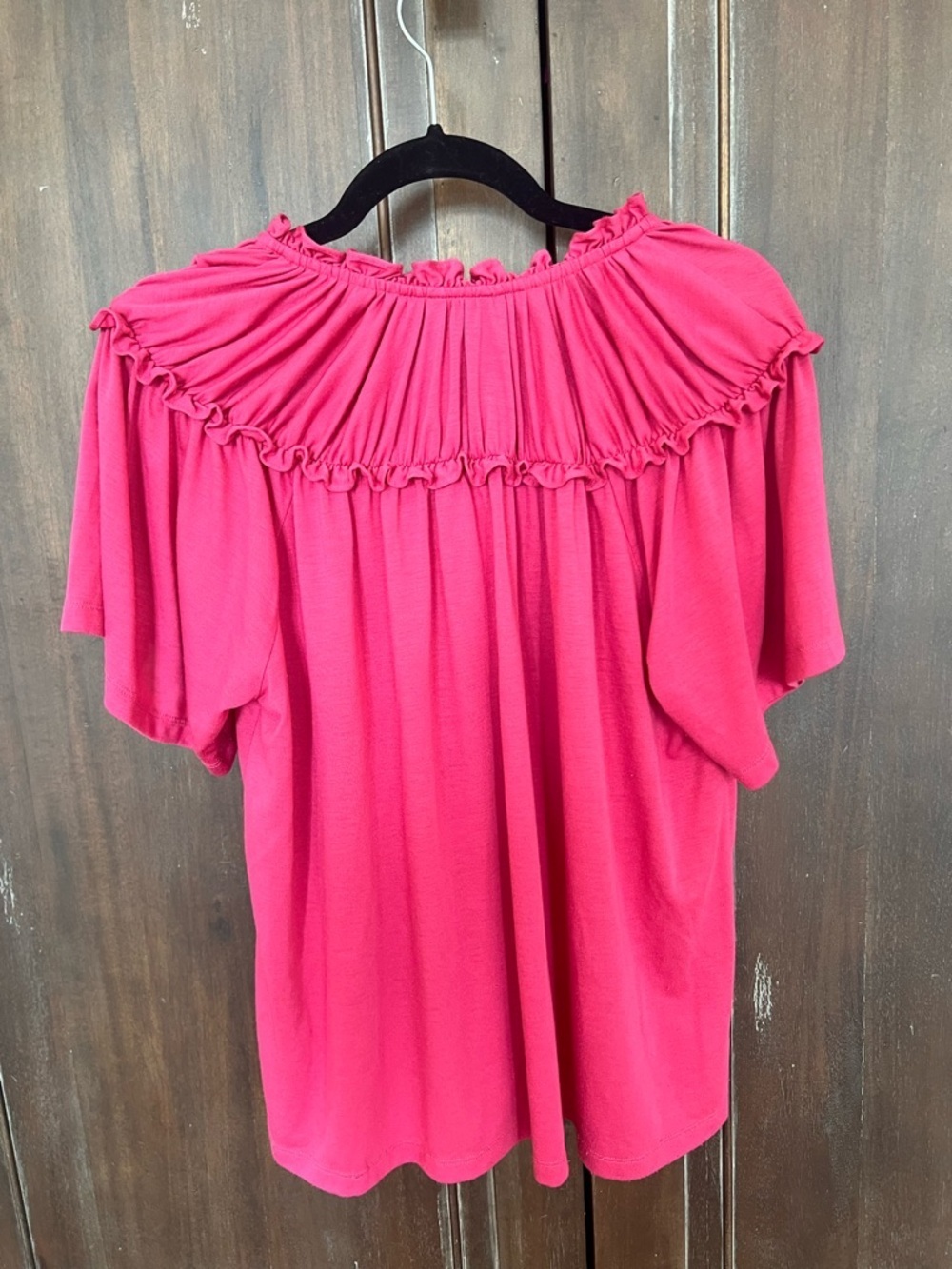 Ann Taylor Vibrant Fuchsia Ruffle Tie-Neck Blouse - Picture 3 of 3